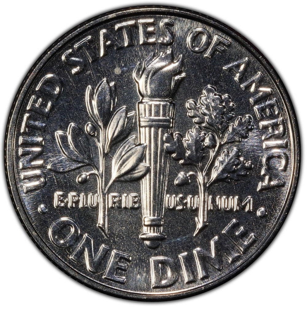 2020 Roosevelt dime reverse showing Full Bands torch with separated horizontal bands